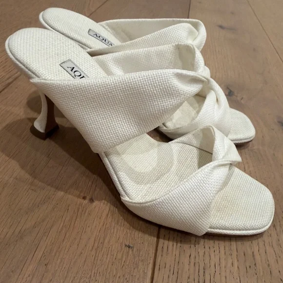 Aquazzura White Raffia Twist Sandals EU 37 Bridal Wedding Heel 75mm - Picture 4 of 7